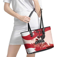 Canada Day 1867 Leather Tote Bag Moose With Maple Leaves