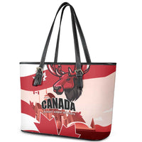 Canada Day 1867 Leather Tote Bag Moose With Maple Leaves