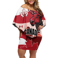Personalised Canada Day 1867 Off Shoulder Short Dress Moose With Maple Leaves