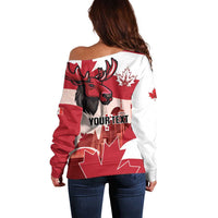 Personalised Canada Day 1867 Off Shoulder Sweater Moose With Maple Leaves