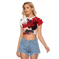 Personalised Canada Day 1867 Raglan Cropped T Shirt Moose With Maple Leaves