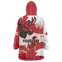 Personalised Canada Day 1867 Wearable Blanket Hoodie Moose With Maple Leaves