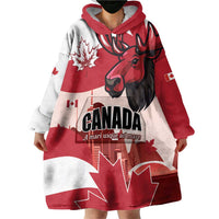 Personalised Canada Day 1867 Wearable Blanket Hoodie Moose With Maple Leaves