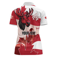 Personalised Canada Day 1867 Women Polo Shirt Moose With Maple Leaves