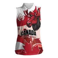Personalised Canada Day 1867 Women Sleeveless Polo Shirt Moose With Maple Leaves