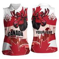 Personalised Canada Day 1867 Women Sleeveless Polo Shirt Moose With Maple Leaves