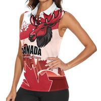 Personalised Canada Day 1867 Women Sleeveless Polo Shirt Moose With Maple Leaves
