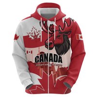 Personalised Canada Day 1867 Zip Hoodie Moose With Maple Leaves