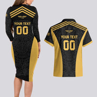 Custom Football 2025 Mexico Couples Matching Long Sleeve Bodycon Dress and Hawaiian Shirt Special Gold Edition