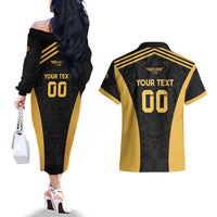 Custom Football 2025 Mexico Couples Matching Off The Shoulder Long Sleeve Dress and Hawaiian Shirt Special Gold Edition