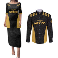 Custom Football 2025 Mexico Couples Matching Puletasi and Long Sleeve Button Shirt Special Gold Edition