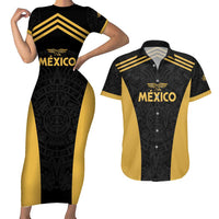 Custom Football 2025 Mexico Couples Matching Short Sleeve Bodycon Dress and Hawaiian Shirt Special Gold Edition