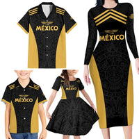 Custom Football 2025 Mexico Family Matching Long Sleeve Bodycon Dress and Hawaiian Shirt Special Gold Edition