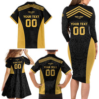 Custom Football 2025 Mexico Family Matching Long Sleeve Bodycon Dress and Hawaiian Shirt Special Gold Edition