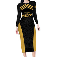 Custom Football 2025 Mexico Family Matching Long Sleeve Bodycon Dress and Hawaiian Shirt Special Gold Edition