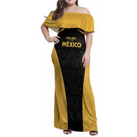 Custom Football 2025 Mexico Family Matching Off Shoulder Maxi Dress and Hawaiian Shirt Special Gold Edition