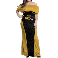 Custom Football 2025 Mexico Off Shoulder Maxi Dress Special Gold Edition