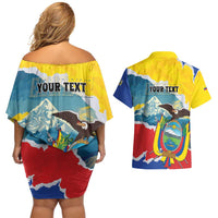 Personalized Ecuador Chimborazo Mountain Couples Matching Off Shoulder Short Dress and Hawaiian Shirt La Sultana de Los Andes