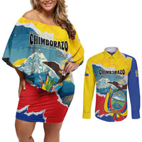 Personalized Ecuador Chimborazo Mountain Couples Matching Off Shoulder Short Dress and Long Sleeve Button Shirt La Sultana de Los Andes