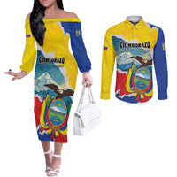 Personalized Ecuador Chimborazo Mountain Couples Matching Off The Shoulder Long Sleeve Dress and Long Sleeve Button Shirt La Sultana de Los Andes