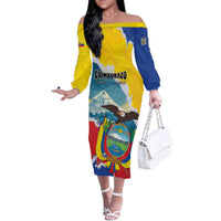 Personalized Ecuador Chimborazo Mountain Family Matching Off The Shoulder Long Sleeve Dress and Hawaiian Shirt La Sultana de Los Andes
