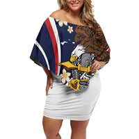Personalized American Samoa Family Matching Off Shoulder Short Dress and Hawaiian Shirt Amerika Samoa Bald Eagle