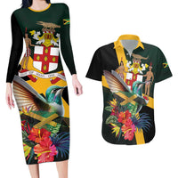 Jamaica Hummingbird Couples Matching Long Sleeve Bodycon Dress and Hawaiian Shirt Jumieka Tropical - Wonder Print Shop