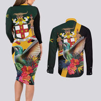 Jamaica Hummingbird Couples Matching Long Sleeve Bodycon Dress and Long Sleeve Button Shirt Jumieka Tropical - Wonder Print Shop