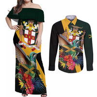 Jamaica Hummingbird Couples Matching Off Shoulder Maxi Dress and Long Sleeve Button Shirt Jumieka Tropical - Wonder Print Shop