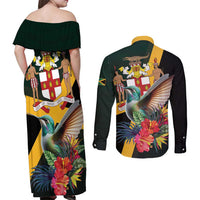 Jamaica Hummingbird Couples Matching Off Shoulder Maxi Dress and Long Sleeve Button Shirt Jumieka Tropical - Wonder Print Shop