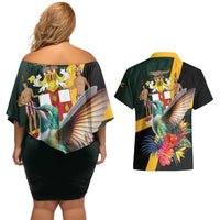 Jamaica Hummingbird Couples Matching Off Shoulder Short Dress and Hawaiian Shirt Jumieka Tropical - Wonder Print Shop