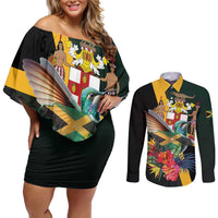 Jamaica Hummingbird Couples Matching Off Shoulder Short Dress and Long Sleeve Button Shirt Jumieka Tropical - Wonder Print Shop