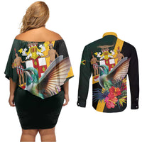Jamaica Hummingbird Couples Matching Off Shoulder Short Dress and Long Sleeve Button Shirt Jumieka Tropical - Wonder Print Shop