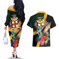 Jamaica Hummingbird Couples Matching Off The Shoulder Long Sleeve Dress and Hawaiian Shirt Jumieka Tropical - Wonder Print Shop