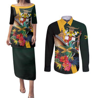 Jamaica Hummingbird Couples Matching Puletasi and Long Sleeve Button Shirt Jumieka Tropical - Wonder Print Shop