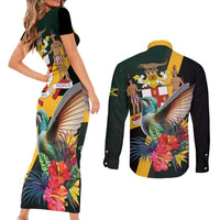 Jamaica Hummingbird Couples Matching Short Sleeve Bodycon Dress and Long Sleeve Button Shirt Jumieka Tropical - Wonder Print Shop