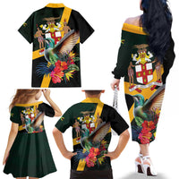 Jamaica Hummingbird Family Matching Off The Shoulder Long Sleeve Dress and Hawaiian Shirt Jumieka Tropical - Wonder Print Shop