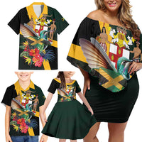 Jamaica Hummingbird Family Matching Off Shoulder Short Dress and Hawaiian Shirt Jumieka Tropical - Wonder Print Shop