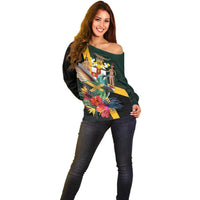 Jamaica Hummingbird Off Shoulder Sweater Jumieka Tropical - Wonder Print Shop