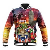 Puerto Rico Coqui Frog Sunset Baseball Jacket Isla Del Encanto Tropical Vibe - Wonder Print Shop