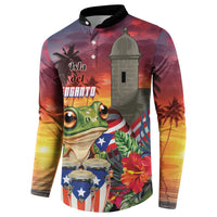 Puerto Rico Coqui Frog Sunset Button Sweatshirt Isla Del Encanto Tropical Vibe - Wonder Print Shop