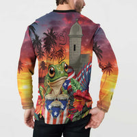 Puerto Rico Coqui Frog Sunset Button Sweatshirt Isla Del Encanto Tropical Vibe - Wonder Print Shop
