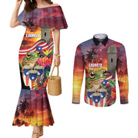 Puerto Rico Coqui Frog Sunset Couples Matching Mermaid Dress and Long Sleeve Button Shirt Isla Del Encanto Tropical Vibe - Wonder Print Shop