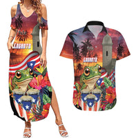 Puerto Rico Coqui Frog Sunset Couples Matching Summer Maxi Dress and Hawaiian Shirt Isla Del Encanto Tropical Vibe - Wonder Print Shop