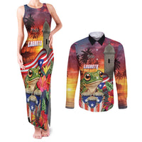 Puerto Rico Coqui Frog Sunset Couples Matching Tank Maxi Dress and Long Sleeve Button Shirt Isla Del Encanto Tropical Vibe - Wonder Print Shop