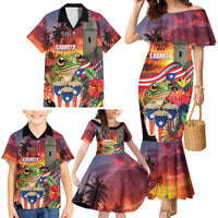 Puerto Rico Coqui Frog Sunset Family Matching Mermaid Dress and Hawaiian Shirt Isla Del Encanto Tropical Vibe - Wonder Print Shop