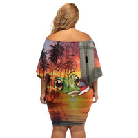 Puerto Rico Coqui Frog Sunset Family Matching Off Shoulder Short Dress and Hawaiian Shirt Isla Del Encanto Tropical Vibe - Wonder Print Shop