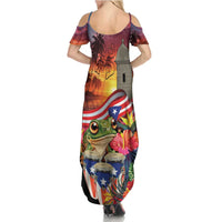 Puerto Rico Coqui Frog Sunset Family Matching Summer Maxi Dress and Hawaiian Shirt Isla Del Encanto Tropical Vibe - Wonder Print Shop