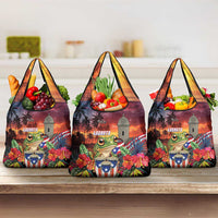 Puerto Rico Coqui Frog Sunset Grocery Bag Isla Del Encanto Tropical Vibe - Wonder Print Shop