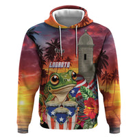 Puerto Rico Coqui Frog Sunset Hoodie Isla Del Encanto Tropical Vibe - Wonder Print Shop